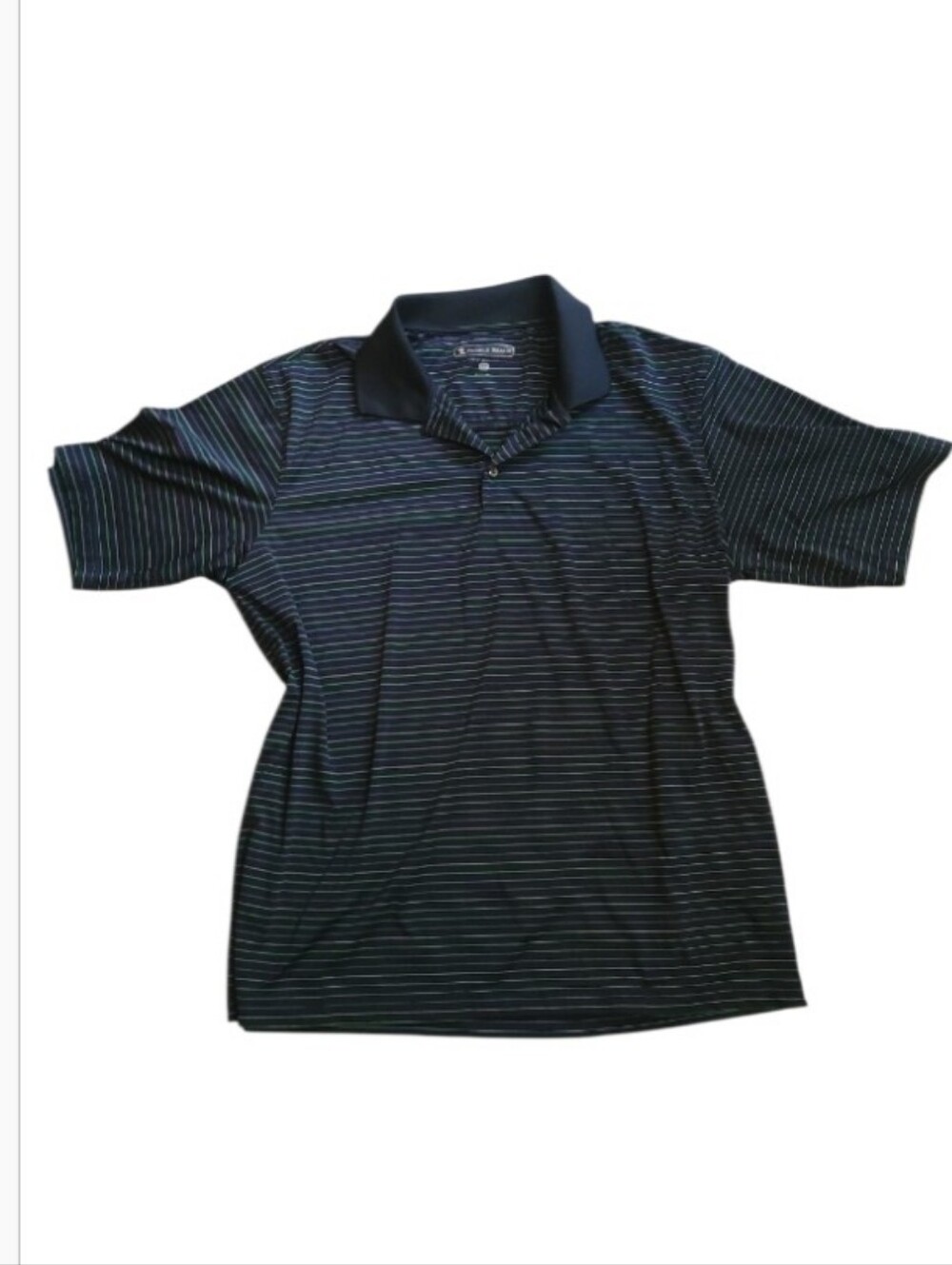 Pebble Beach Black Polo with Thin Green, Purple Stripes Sz 2XL